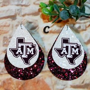 Texas A&M college football faux leather earrings